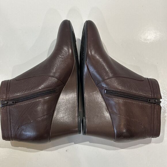 Naturalizer Contour Wedge Booties Brown Leather Zip Ankle Boots Women's 8 - Picture 6 of 14